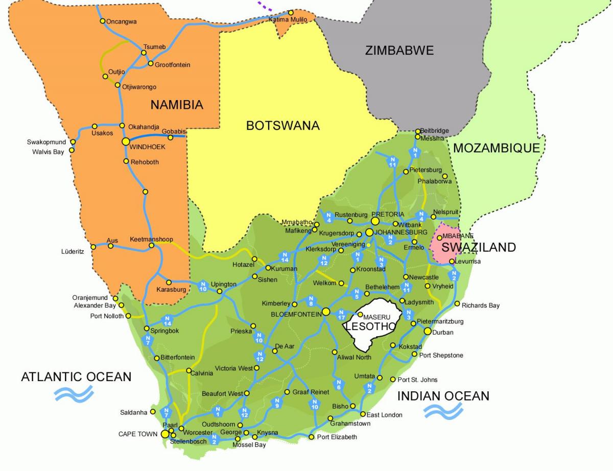 Lesotho ve Güney Afrika haritası 